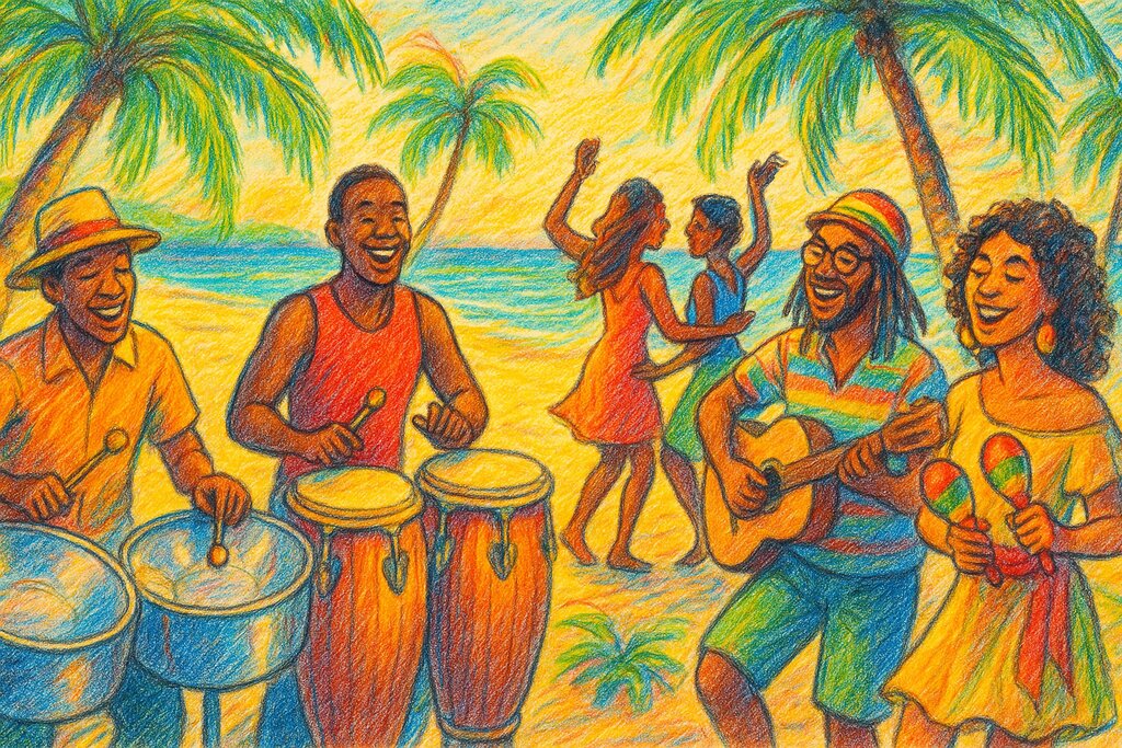 Cover image for Caribbean Music Magic - Unleashing Rhythms of Calypso Reggae and Soca Across the Islands